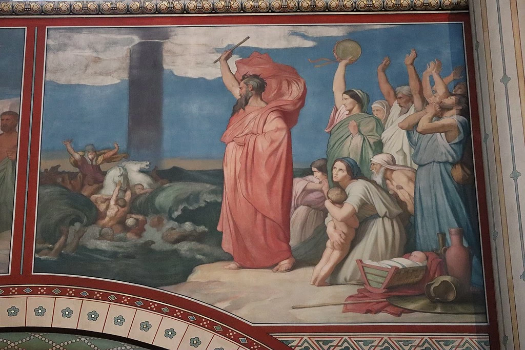 Hippolyte Flandrin - Murales dell'Abbazia di Saint, Germain, des, Prés, L'attraversata del Mar Rosso